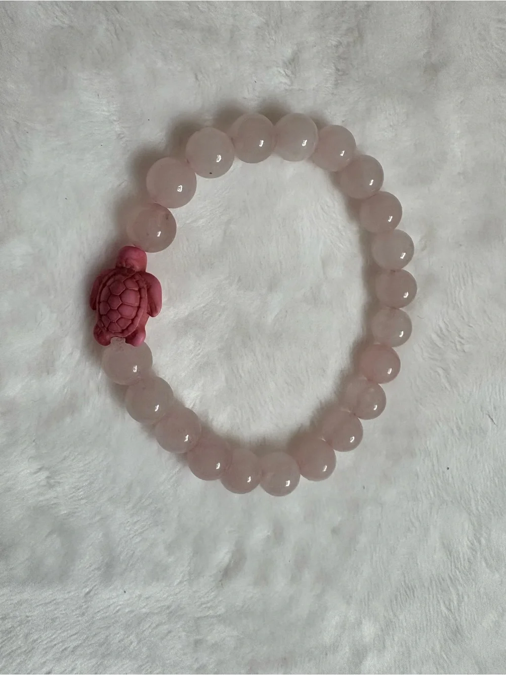 Pink Rose Quartz Beaded Bracelet with Turtle Bead